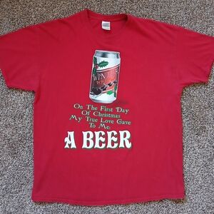 Gildan Festive Red Short Sleeve Tee with Beer Graphic